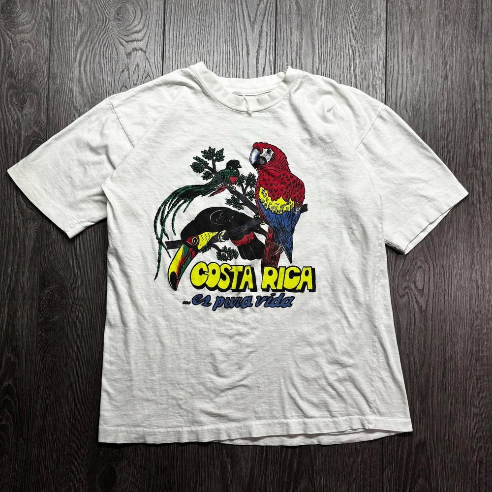 Vintage Costa Rica Parrots 1990s Nature Cute Single Stitch SmallmT Shirt White